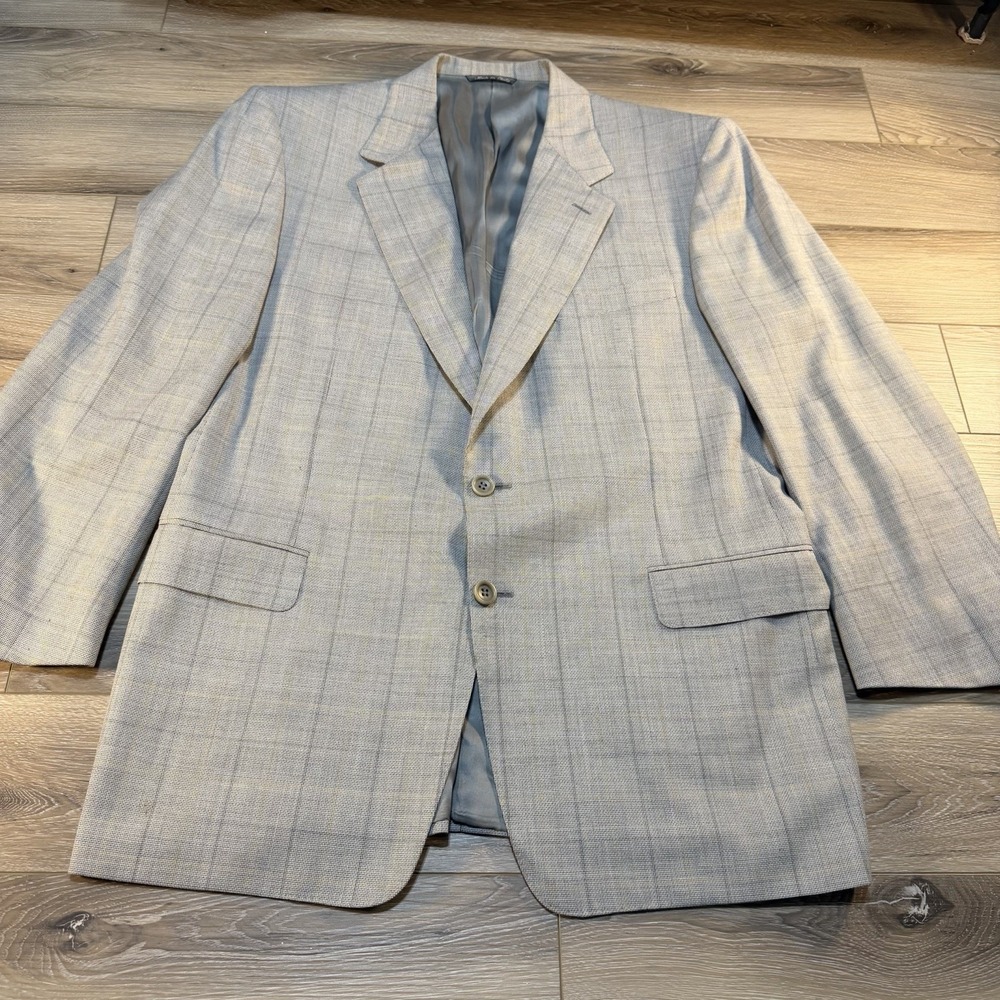 Canali Beige Wool Made in Italy Windowpane Plaid Brown 54R‎ EU
